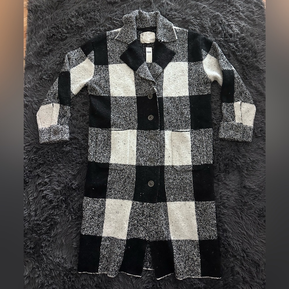 NWT Anthropologie Pilcro Black & White Plaid Mackinaw Sweater Coat Size Large